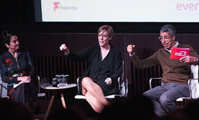 Claire Enders, Jess Phillips MP and Kamal Ahmed