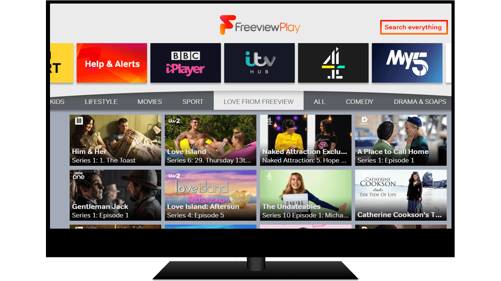 TV monitor displaying Freeview Play